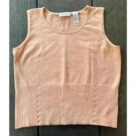 Villager Liz Claiborne Knit Tank Size Large Ribbed Sleeveless Peach - Picture 1 of 10